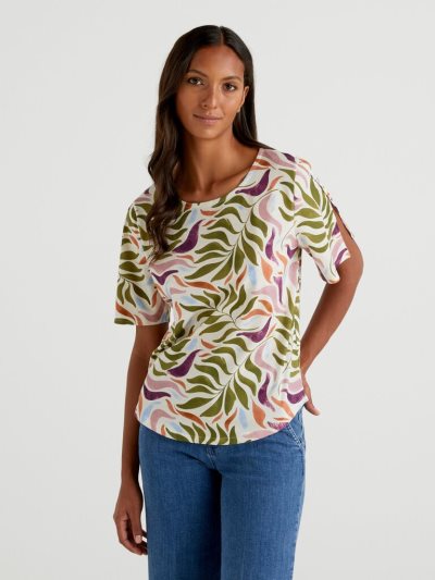 White Women's Benetton Short Sleeve Patterned T Shirts | AU234021
