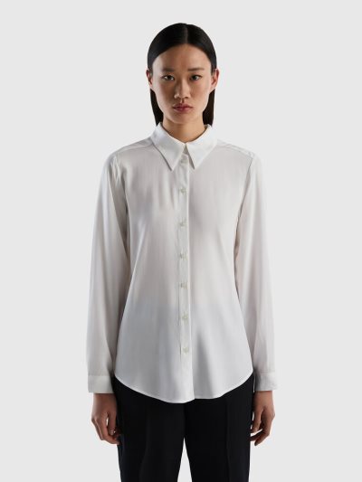 White Women's Benetton Sustainable Viscose Regular Fit Shirts | AU298582