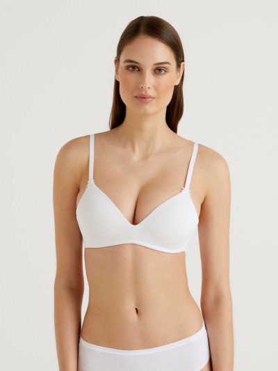 White Women's Benetton Triangle Stretch Organic Cotton Bras | AU754668