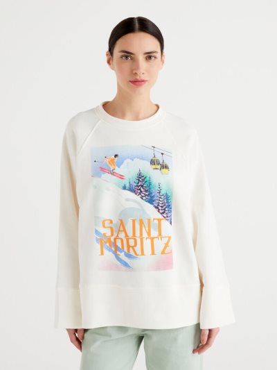 White Women's Benetton Winter Print Sweatshirt | AU645520