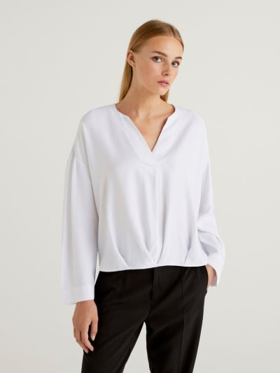 White Women's Benetton Wrinkled Look Blouse | AU531690