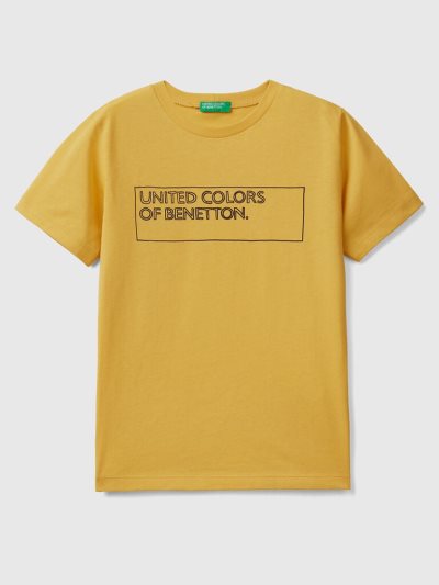 Yellow Kids' Benetton 100% Cotton Logo Short Sleeve T-shirts | AU841768