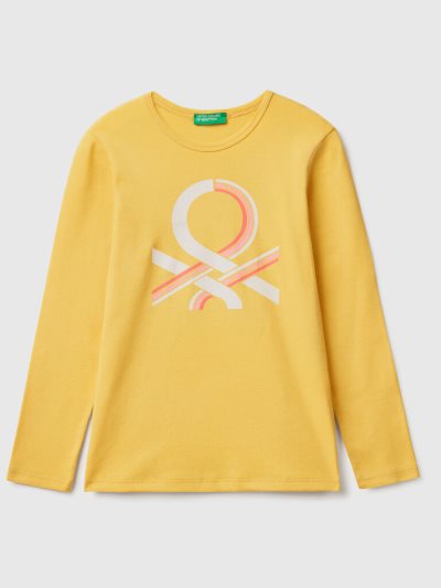 Yellow Kids' Benetton Long Sleeve Glitter Print T Shirts | AU230759