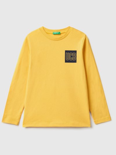 Yellow Kids' Benetton Long Sleeve Logo T Shirts | AU740674