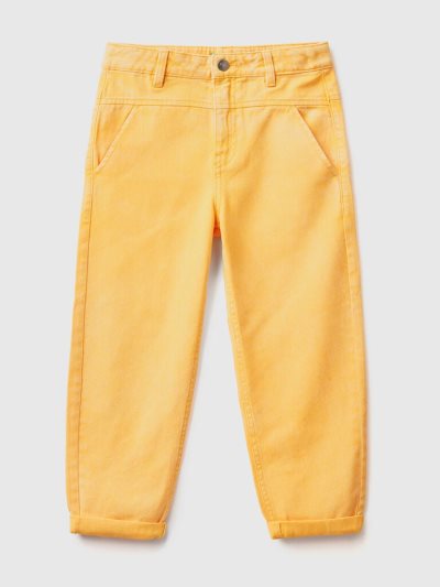 Yellow Kids' Benetton Loose Fit Cotton Trousers | AU686377