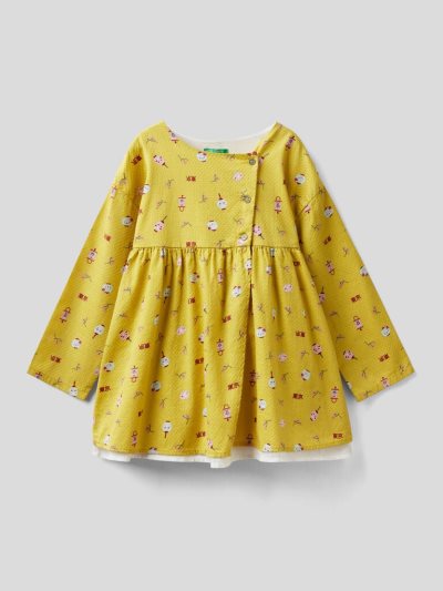 Yellow Kids' Benetton Patterned Pure Cotton Dress | AU753200