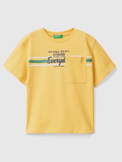 Yellow Kids' Benetton Print On Front And Back Short Sleeve T-shirts | AU679724