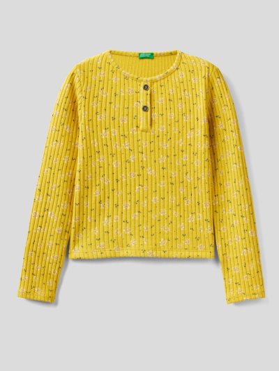 Yellow Kids' Benetton Warm Floral Print Long Sleeve T-shirts | AU729099