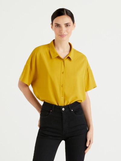 Yellow Women's Benetton Flowy Sustainable Viscose Shirts | AU726753