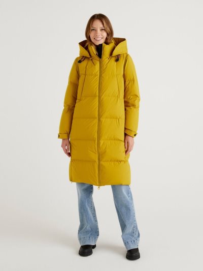 Yellow Women's Benetton Long Puffer Removable Sleeves Jackets | AU377522