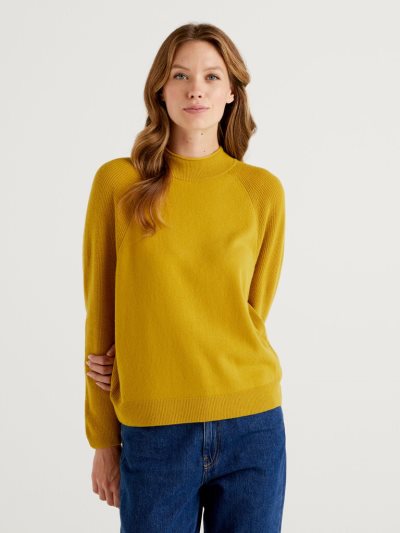 Yellow Women's Benetton Wool Blend Turtleneck High Neck Sweaters | AU110287